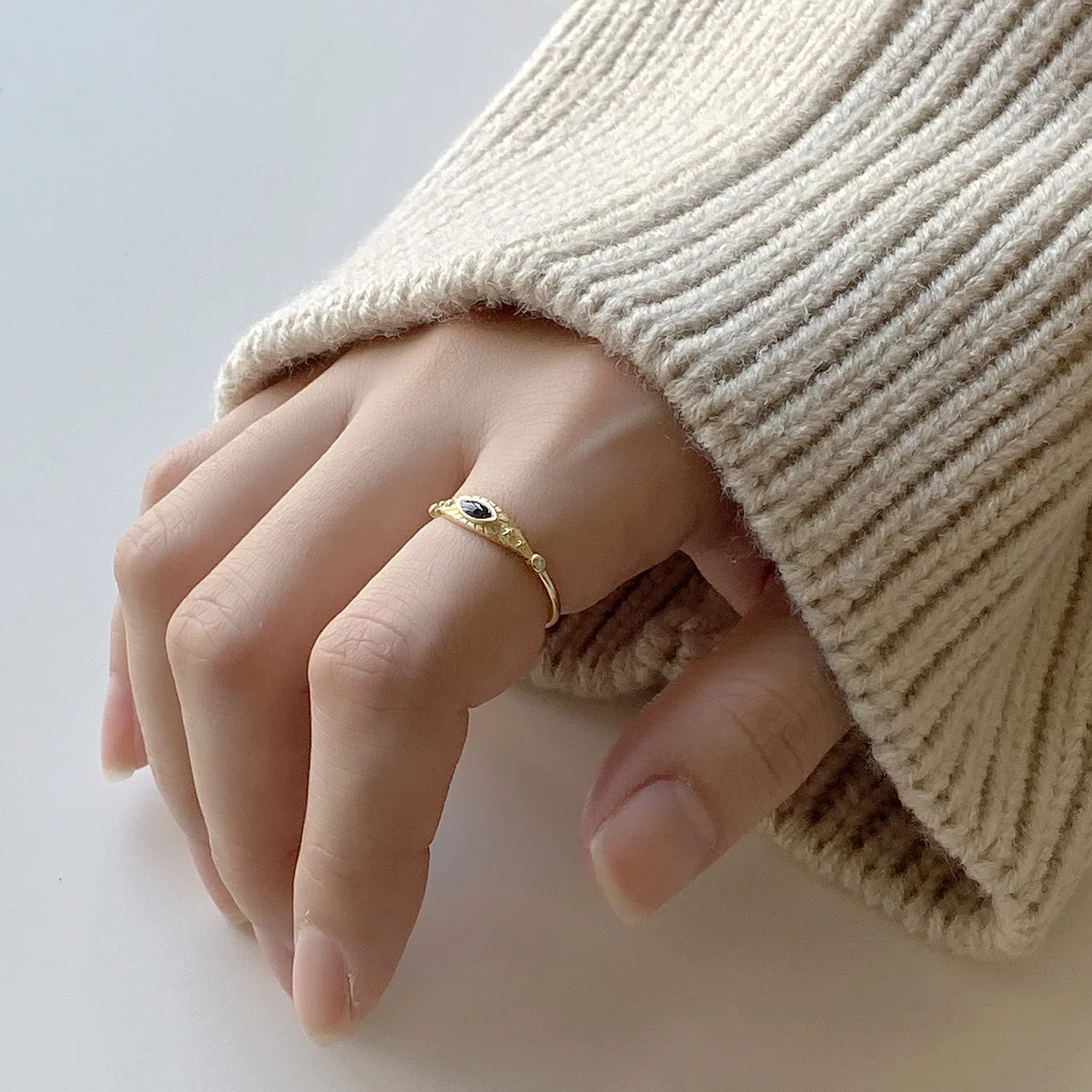 Real 925 Sterling Silver Black Demon Eye Rings Minimalist Female Golden Opening Rings for Women Fashion luxury Jewelry Gifts