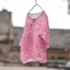Women Printed Ramie Shirts Tops Ladies Print Ramie Irregular Length Blouse Female 2020 Summer Shirt 1