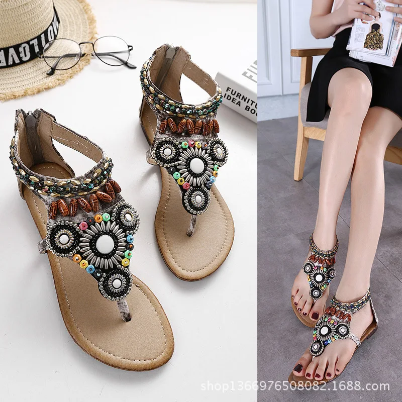 

Moby Mobi2019 Summer Sandals Bohemian Ethnic-Style Split Toe Flat Heel Rome WOMEN'S Sandals