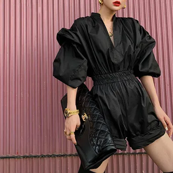 

WOMENGAGA Streetwear Sheath Sleeve V Neck Full Sleeve High Waist Pure Women Slim Black Shirt Autumn Winter New DG045