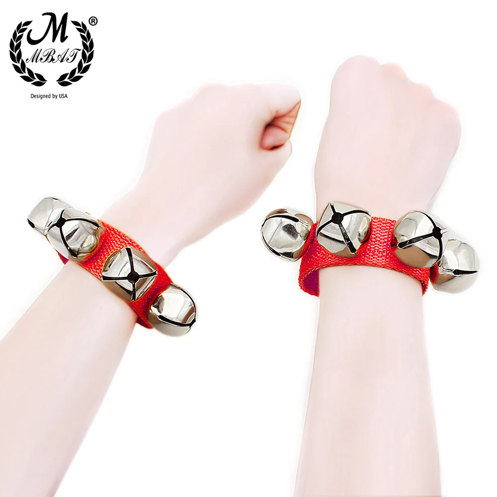 M MBAT Jingle Bells Bracelet Wrist Tambourine Fastener Tape Percussion Musical Toy Party Kids Educational Games Instruments