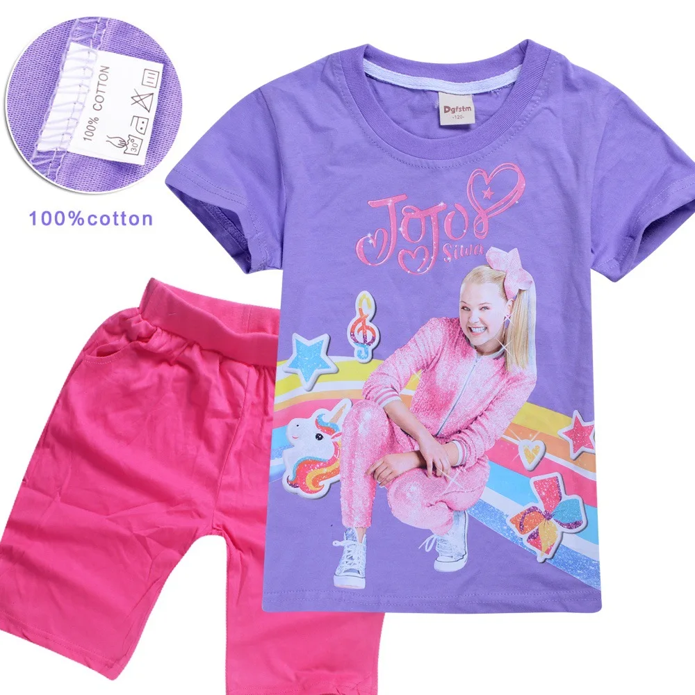 red summer JOJO SIWA Kids TikTok Baby Girl Tops Tees Clothes Boys Girls Short Sleeve sets TikTok girls clothes 10 12 year - Цвет: S8493-purple