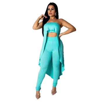 

Ribbed Sexy Two Piece Set Summer Knitted 2 Piece Set Women Strapless Long Tops and Elastic Waist Pants Set Party Club Outfits