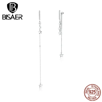 

Long Tassel Women Female Drop Earrings BISAER Romantic 925 Sterling Silver Long Earrings for Girls Fashion Silver Jewelry GAE349