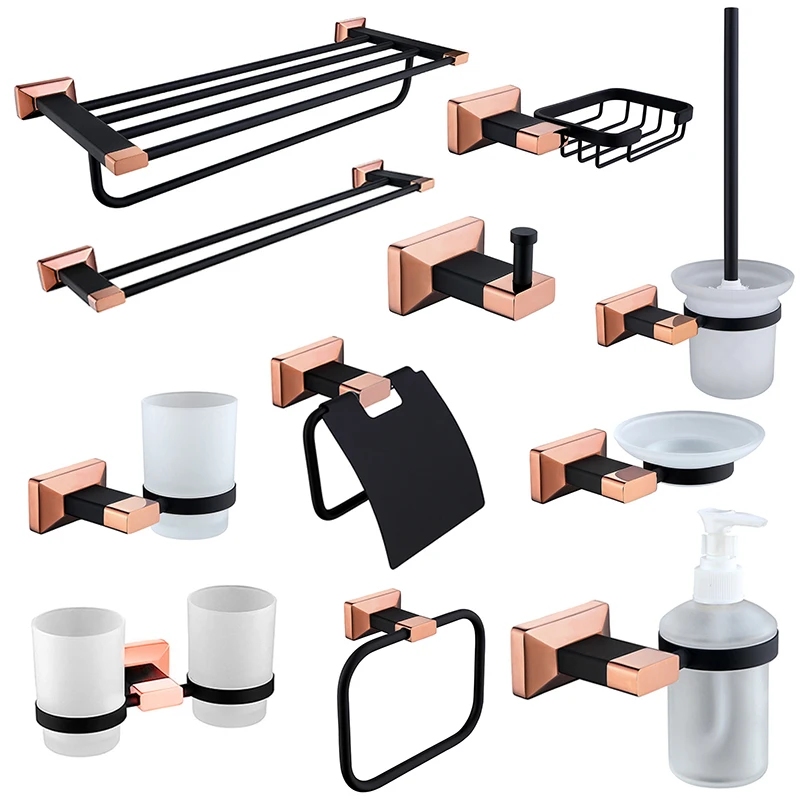 Hongdec роскошные аксессуары для ванной комнаты из нержавеющей стали розового золота и черного цвета
