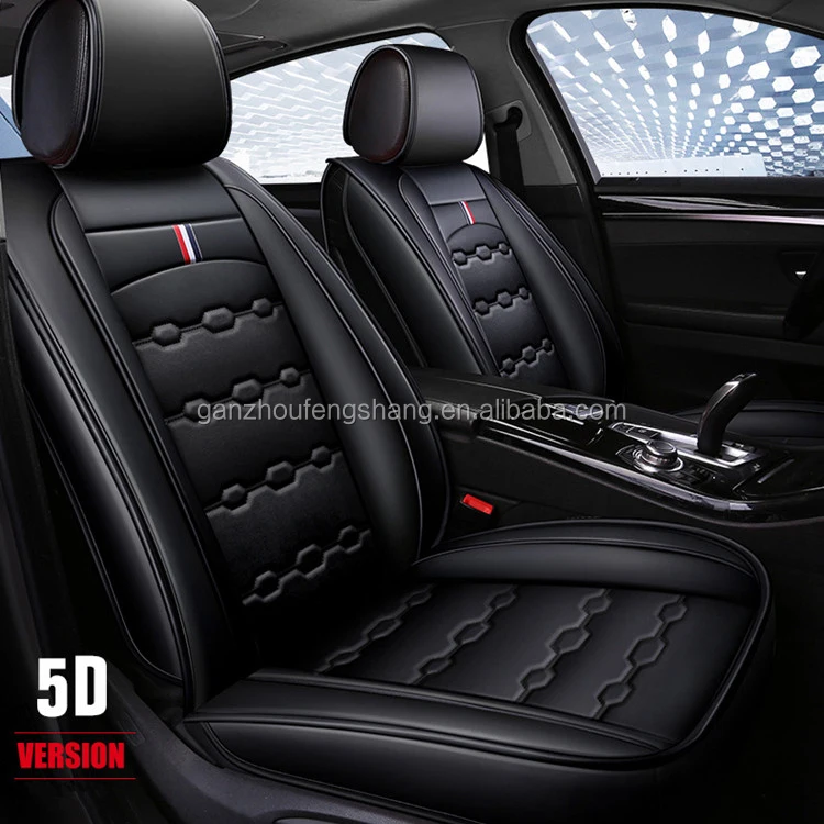 YUNZLAN Universal Leather Car Seat Covers - Front/Rear Seat Protector With Non-Slip Bottom, Black & White, Easy Install