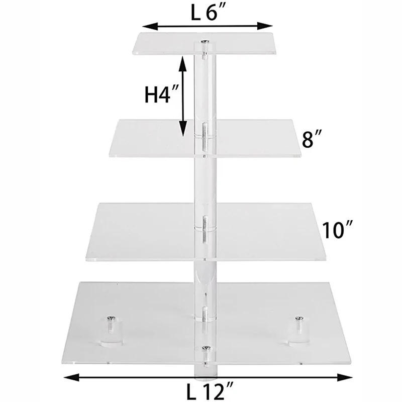 4 уровня квадратная подставка для десерта и кексов башня прозрачный акриловый дисплей торт стенд Рождественский торт держатель для свадьбы, вечерние украшения
