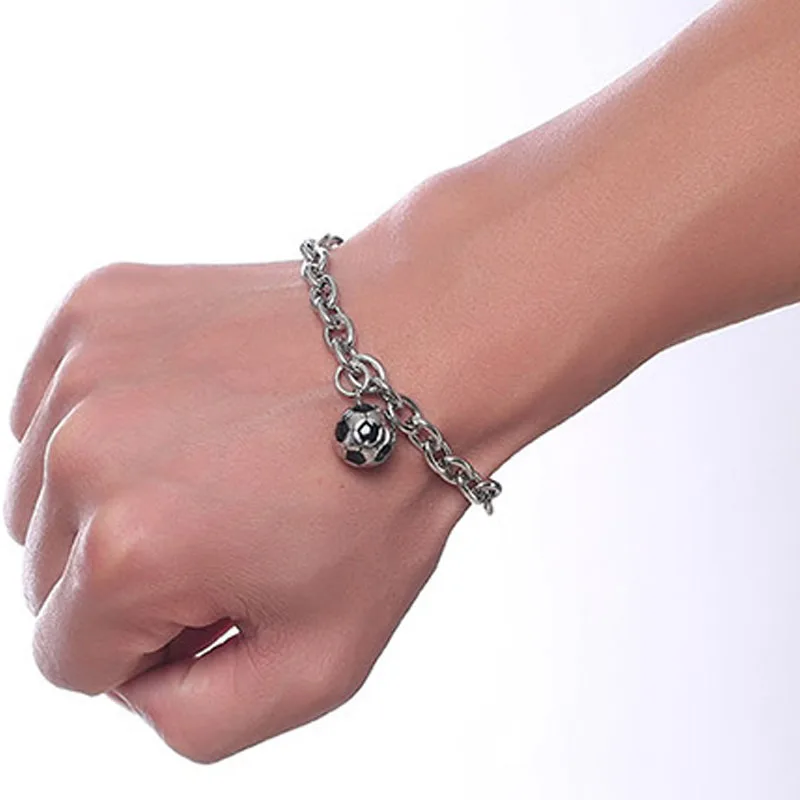 Серебряные браслеты с подвесками, мужские панк браслеты из нержавеющей стали, цепочка на руку, подарки для мужчин, футбольные аксессуары, модные
