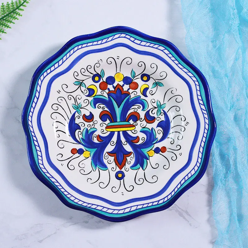 Ceramic Steak Plates Porcelain Dishes Kitchen Dinnerware Wedding Gifts Birthday Presents West Asian Style Flower & Bird 9 Inches