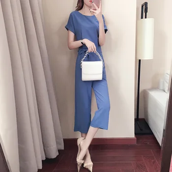 

Summer Dress 2019 Suit Goddess Fan Yujie Foreign Style Little Man Temperament Two-piece Set Wide Leg Pants 1918