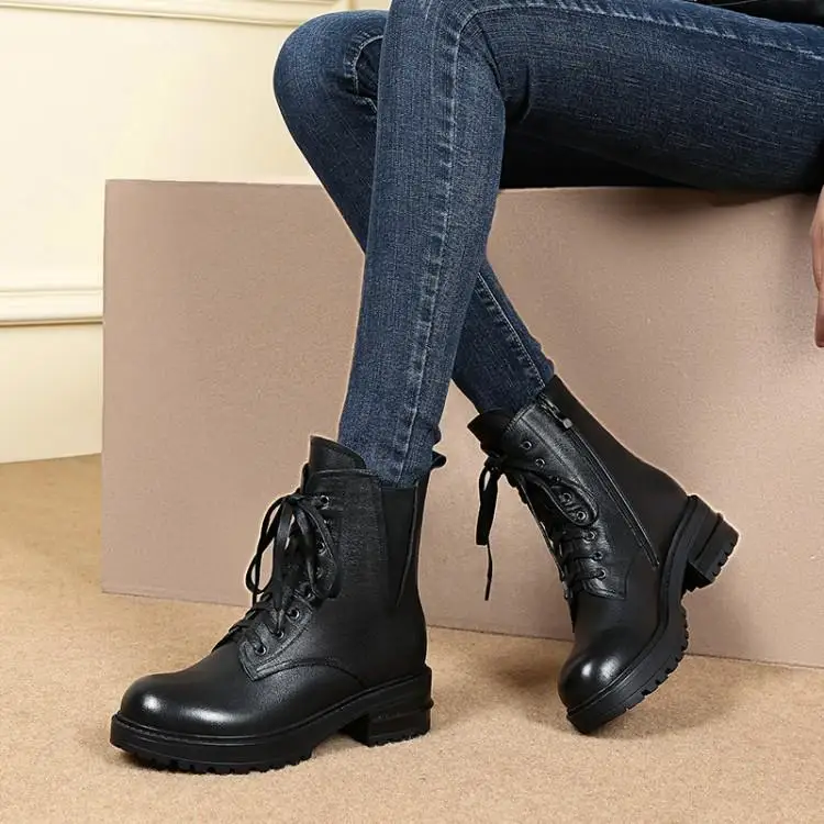 

Martin boots, ladies lace, ladies , thick heels, short boots, ladies'autumn and winter short barrel locomotive, cowhide 4.5cm