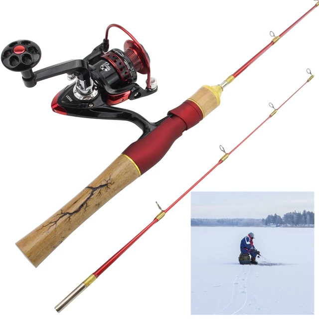 High Quality 58cm Winter fishing Rod Reel Combos Beautiful ice fishing rod 2000  reel Wooden handle