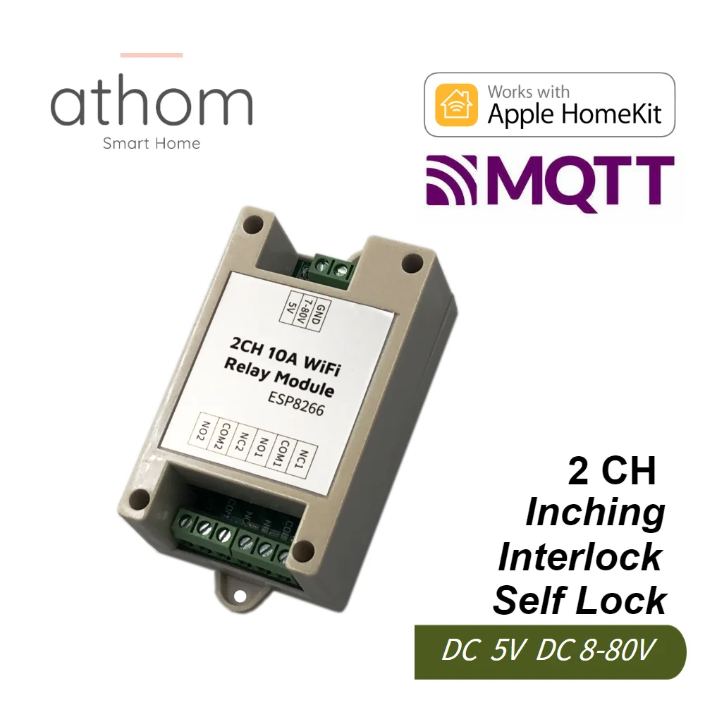ATHOM Homekit And MQTT 2CH WiFi Relay Module Inching Switch Self