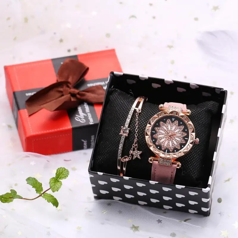 

Web celebrity in same wechat business hot style ms fortunes set auger belt watch quartz watch wholesale fashion