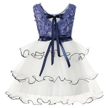 

MUABABY Girls Floral Dress Sleeveless Backless Bow Layered Costumes Kids Elegant Fashion Outfits Children Sweet Party Clothes