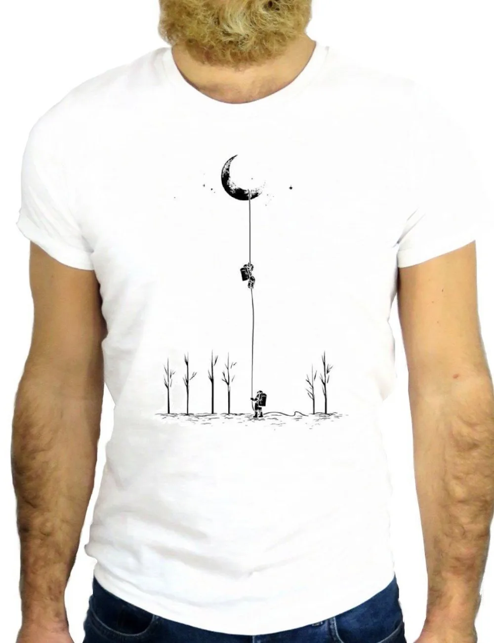 Man Cotton Fashion Moon Kid Draw Trees 