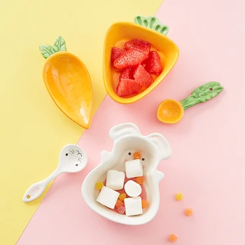 

Creative Cartoon Tablewares for Children's Gift Rabbit Carrot Bowl Plate Spoon Cute Lovely Bowls for Baby Children's Tablewares