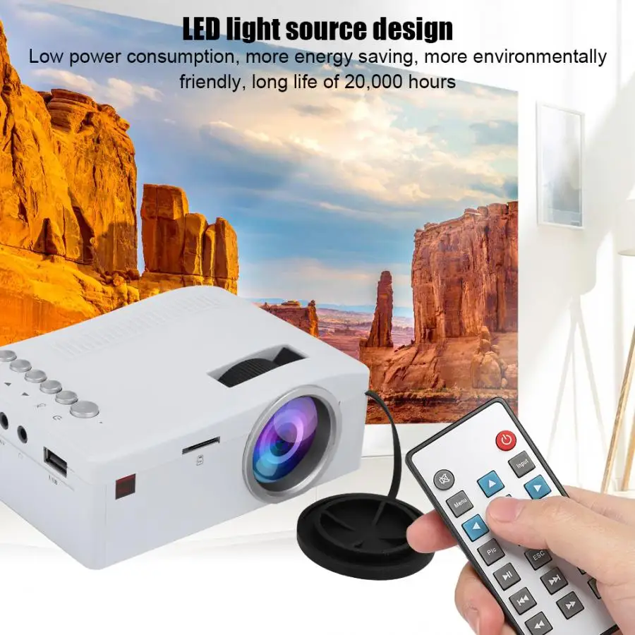UC18 1080P 400 люмен Мини светодиодный проектор с AV/HDMI/USB/TF входом 3,5 мм выход для наушников с пультом дистанционного управления 110-240 В