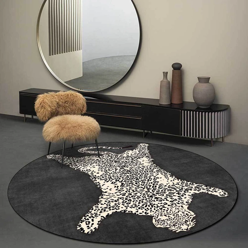 Modern Style Bedroom Bedside Round Area Rugs Leopard Pattern Print