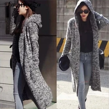 

Long Sleeve Women Sweaters And Cardigans Thick Coat Women Hooded Office Lady Jumper