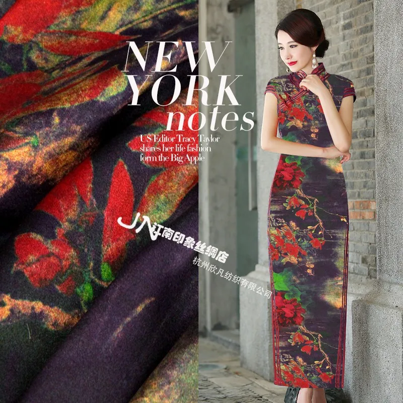 

Free shipping Jiangnan Impression New Silk Crepe Satin Cloud Yarn Summer Mulberry Silk Scorpion Silk Qipao fabrics