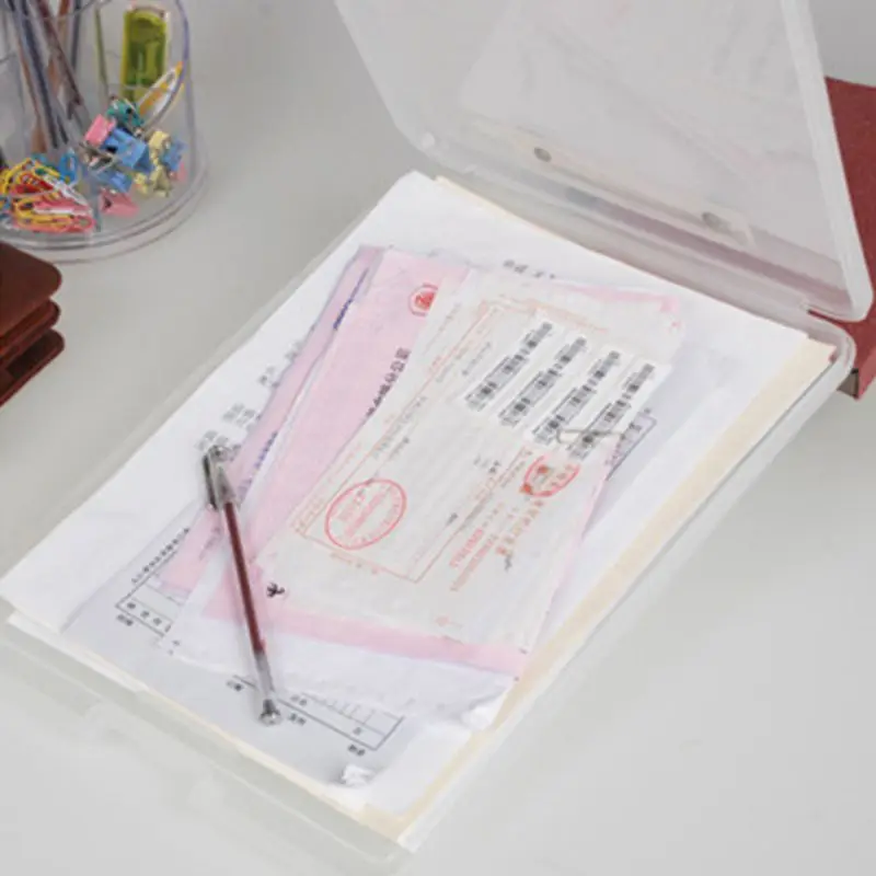 A4 Plastic Compact Clipboard Paper Storage Box File 6061