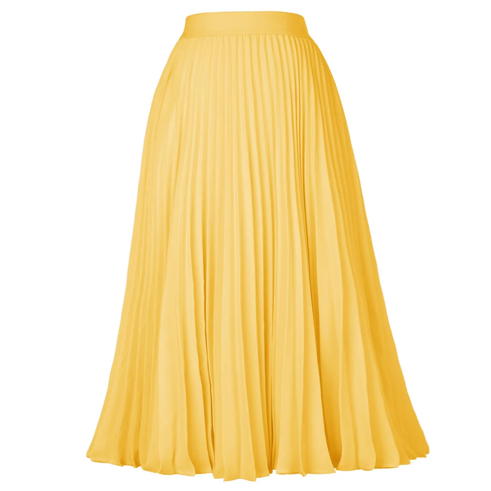 Kate Kasin модная женская плиссированная однотонная длинная эластичная юбка с высокой талией, винтажные Элегантные повседневные вечерние длинные юбки для девушек - Цвет: Amber