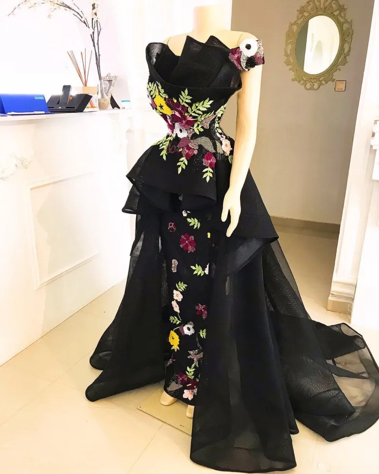 Aso Ebi арабское облегающее Черное вечернее платье кружевные платья на выпускной с аппликацией роскошное Тюлевое Формальное праздничное платье
