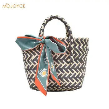 

Handmade Small Handbags with Ribbon Women Girls Beaches Straw Woven Totes for Outdoor Shopping Traveling Ornaments