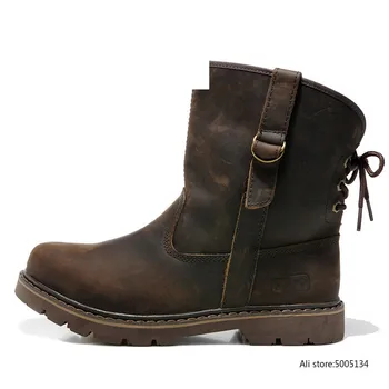 

39-44 Genuine Leather Men Boots Vintage Motorcycle Brown High Quality Safety Shoes 258