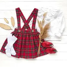 От 0 до 3 лет, Рождественская одежда для маленьких девочек Рождественские наряды для новорожденных девочек топ с оборками, клетчатая юбка на бретелях красные новогодние костюмы