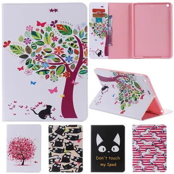

For IPad 5 Cute Cartoon Cat Tree Flower with Card Slot Stand Flip PU Leather Coque Case sFor Apple IPad Air IPad5 Tablet Cover