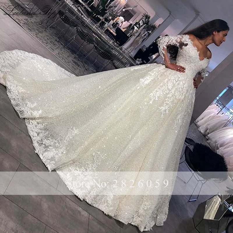 Women's Ball Gown Lace Appliques Wedding Dresses vestido de noiva Long Sleeves Floor Length Off the Shoulder Bridal Gowns