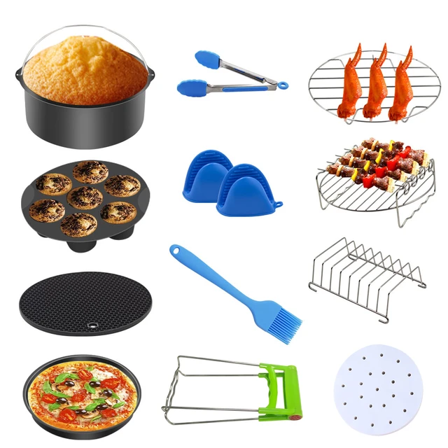 10 Pcs Air Fryer Accessories Set Food-grade Air Fryer Accessories with Cake  Basket Pizza Pan Stainless Steel Skewer Rack Oil Brush and More Non-Stick  Suitable for 3.7/5.8 QT Air Fryer 8inch 