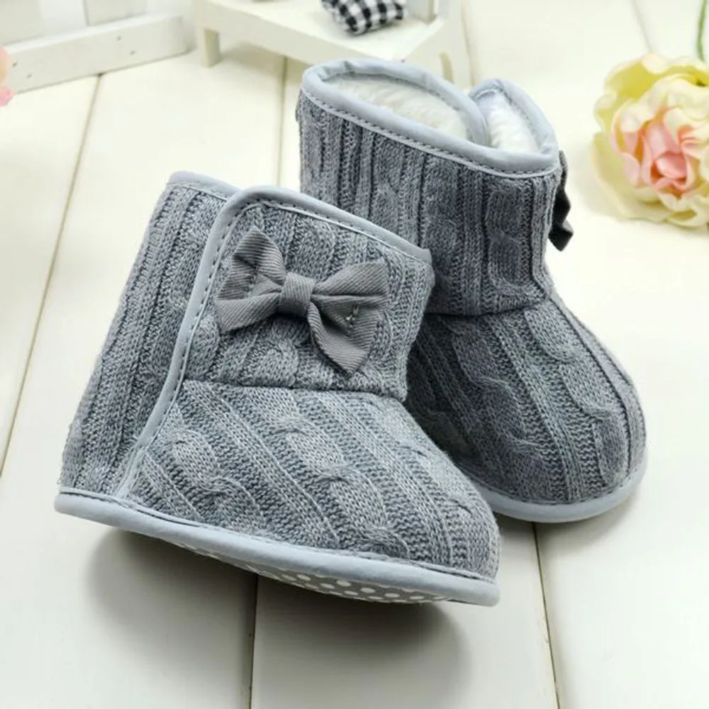 Fashion Baby Bowknot Soft Sole Winter Warm Shoes Boots Woolen Yarn Soft Butterfly-knot Round Toe Boots winter Drop Ship