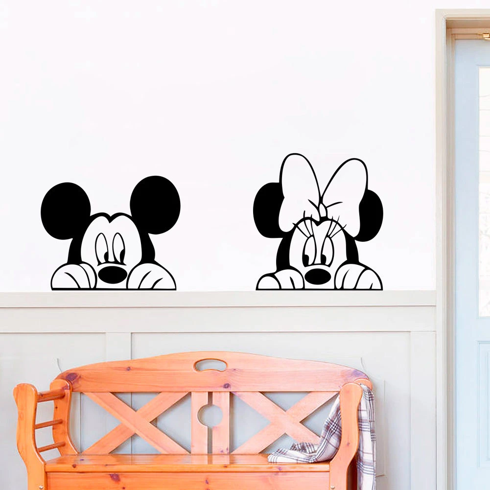 Mickeyミニーミッキーマウスの漫画のステッカーの子供のベッドルーム装飾壁紙自己接着壁紙pvcの漫画の動物 パーティー用自作デコレーション Aliexpress