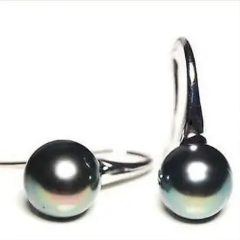 

Free Shipping Stunning Natural 11mm Tahitian genuine black peacock pearl earring