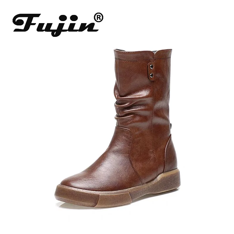 

Fujin Snow Boots 2019 Autumn Winter New Cotton Boots with Velvet Flat Soles British Style Retro Female Boots Set Up Women Shoes