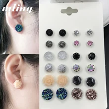 12 пар женщин простой стиль Кристалл Многоцветный розы цветы Ювелирные изделия Подарки Серьги Набор