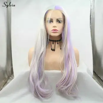 

Sylvia Girls Colorful Wigs Pastel Purple/Pastel Orange/White Blonde Lace Front Wig Natural Wave Synthetic Wigs for Women Cosplay