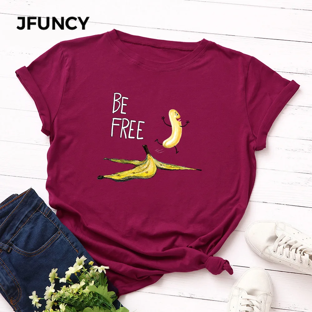 Футболка JFUNCY женская с забавным принтом в виде бананов 100% хлопок летняя футболка