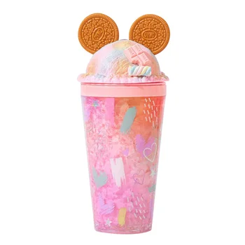 

450ml Water Cup Summer Crushed Ice Cup Double Layer Cold Storage Cup Creative Modeling Plastic Water Cup Cute Girl Ice Cup