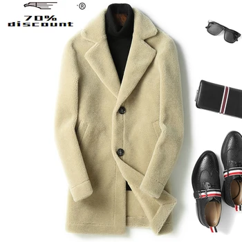 

200% Wool Coat Real Fur Men Sheep Shearing Long Autumn Winter Jacket Suede Lining Mens Fur Coats T-85-KL8020 KJ2364