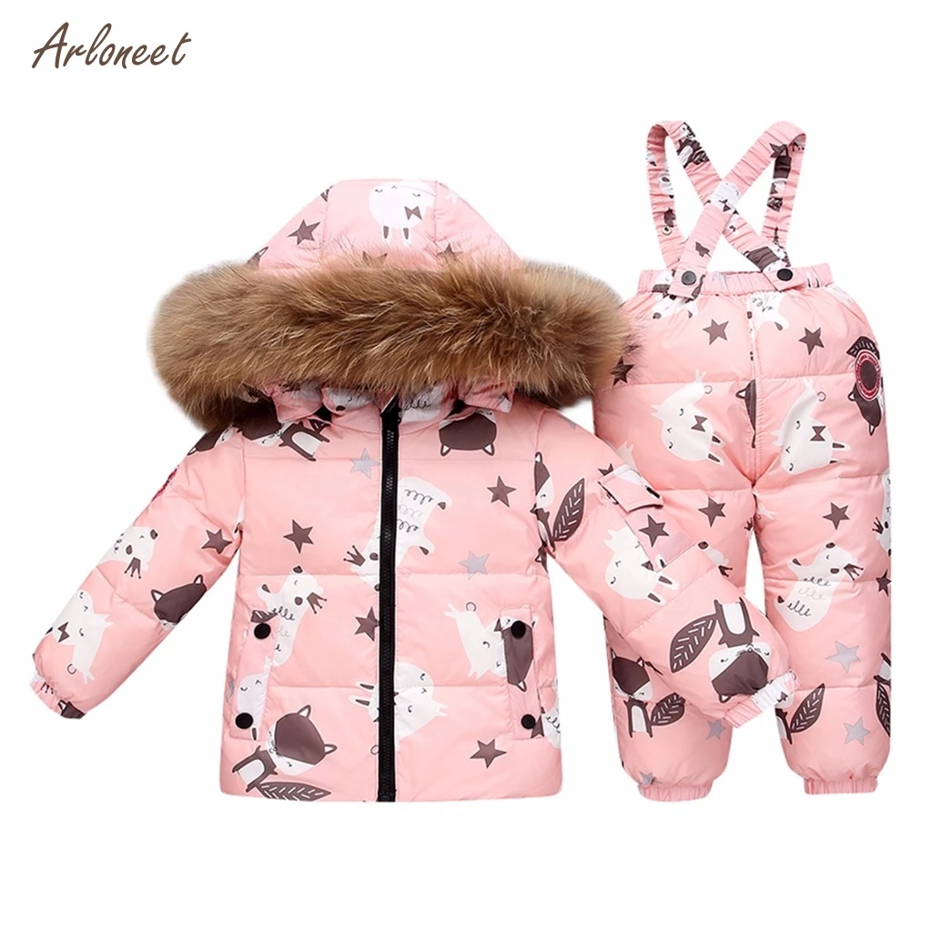 

ARLONEET winter Unisex Kids Boys girls Winter Faux Fur Hooded Parka Down Puffer Padded Overcoat Pants Set kids boutique clothes