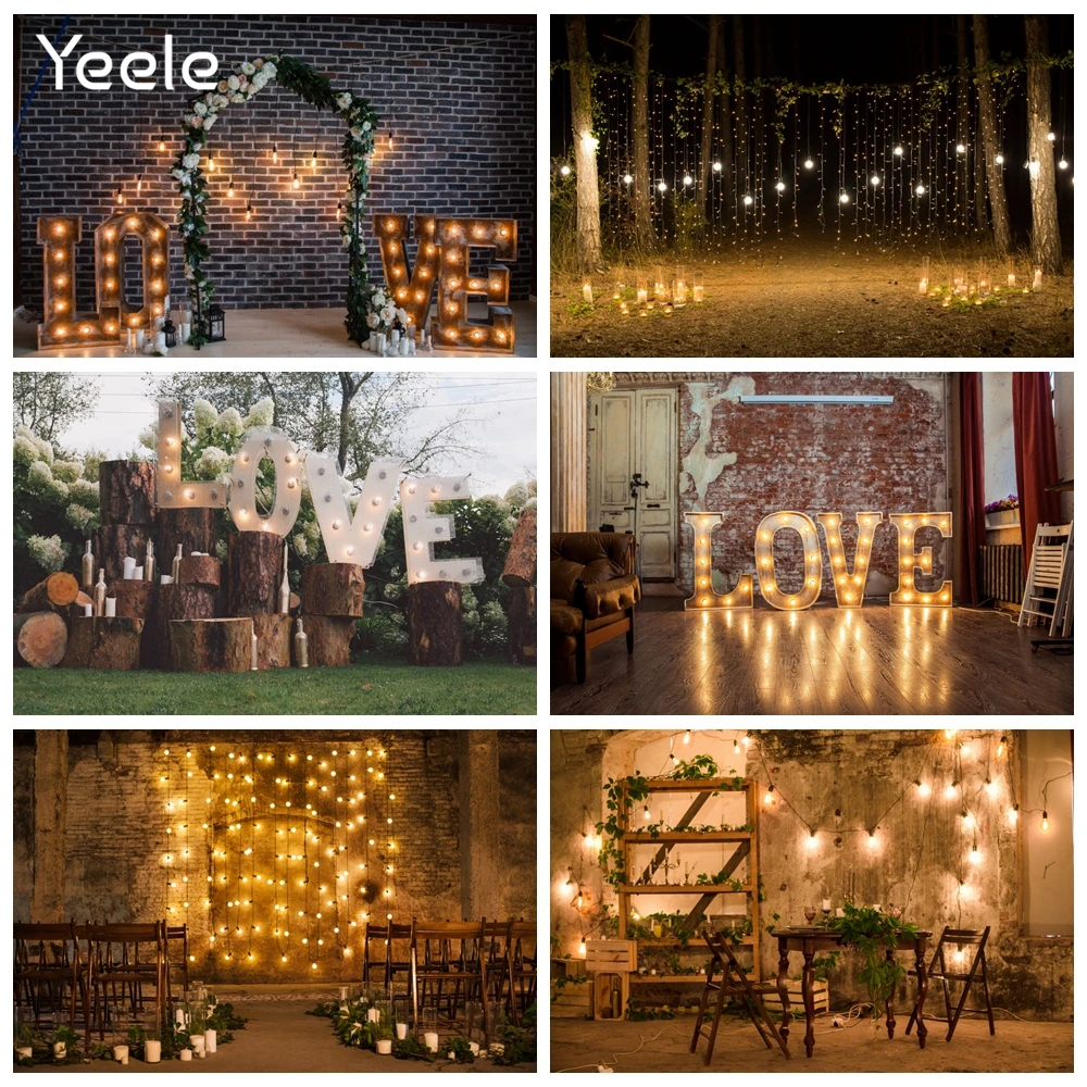 Yeele Love Light Grunge Brick Wall Wood Floor Wedding Decoration Backdrops Customized Photographic Backgrounds For Photo Studio |