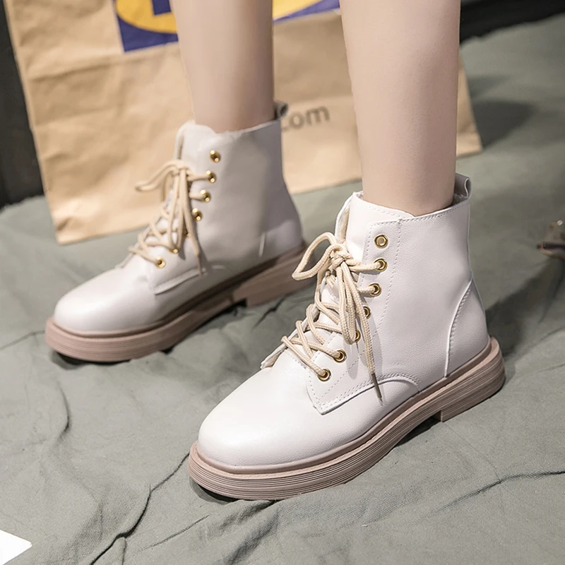 Women's Rubber Boots Shoes Lace Up Booties Ladies Bootee Woman Low Heels booties Round Toe Luxury Designer Rain Mid Calf