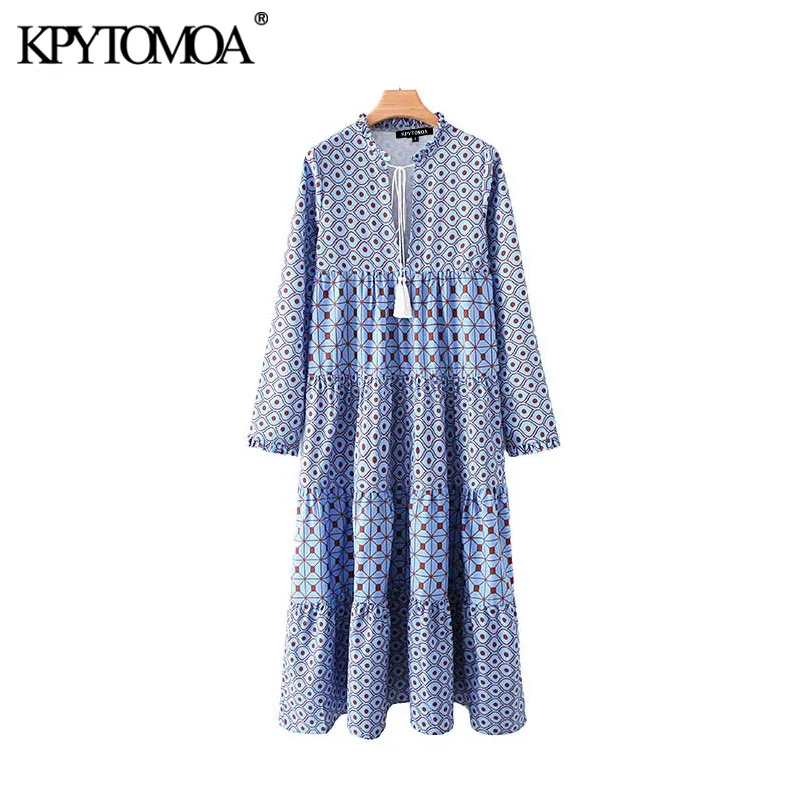 Vintage Stylish Geometric Pattern Pleated Midi Dress Women 2020 Fashion V Neck Long Sleeve Tassel Tie Female Dresses Vestidos Vintage Stylish Geometric Pattern Pleated Midi Dress Women 2020 Fashion V Neck Long Sleeve Tassel Tie Female Dresses Vestidos