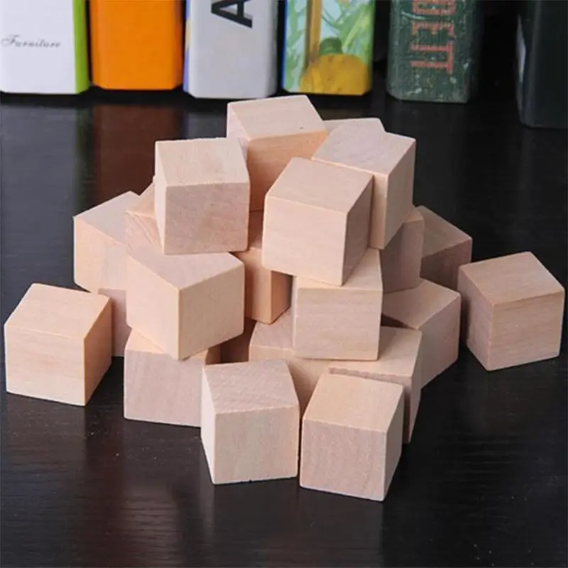 Hot Sale New 20pcs Wooden Cubes Natural Unfinished Craft Wood Blocks for Baby Shower 4