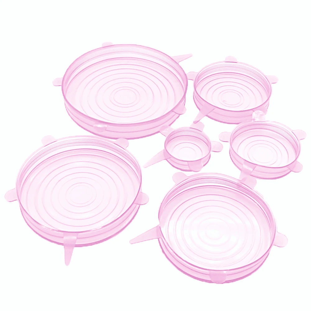 HOOMIN 6 шт Силиконовые эластичные крышки сковороды для приготовления пищи, миски, крышки для кастрюль, многоразовая силиконовая пищевая пленка, сохраняющая свежесть, кухонные инструменты - Цвет: Розовый