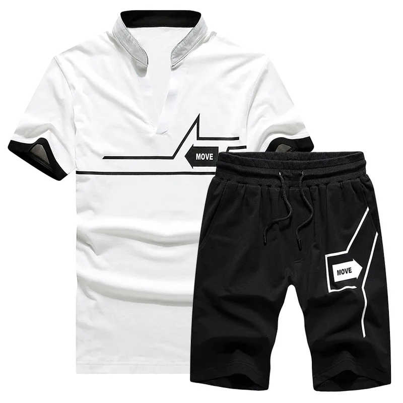 Мужской спортивный костюм, новинка, летний комплект из двух предметов, Мужская футболка с коротким рукавом, укороченный топ+ шорты, мужская спортивная одежда, комплекты с шортами, верхняя одежда - Цвет: White TZ36